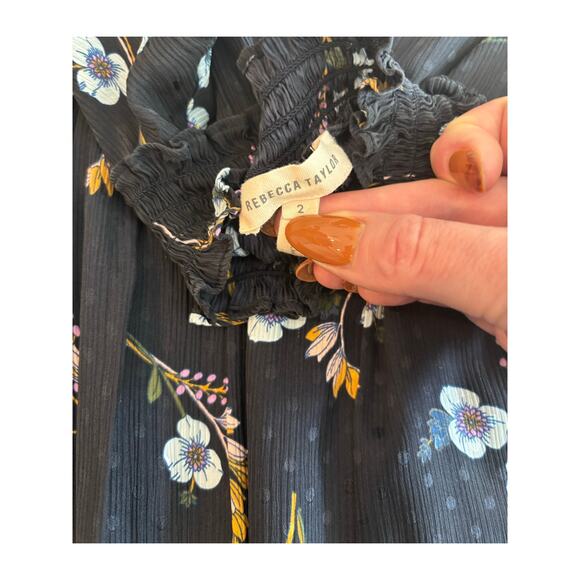 REBECCA TAYLOR NATALIE SLEEVELESS FLORAL-PRINT SILK TOP IN NAVY SIZE 2 - Picture 7 of 8